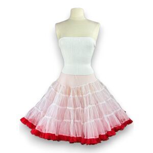 Vintage Sam's White & Red Net Tulle Crinoline Square Dance Costume M